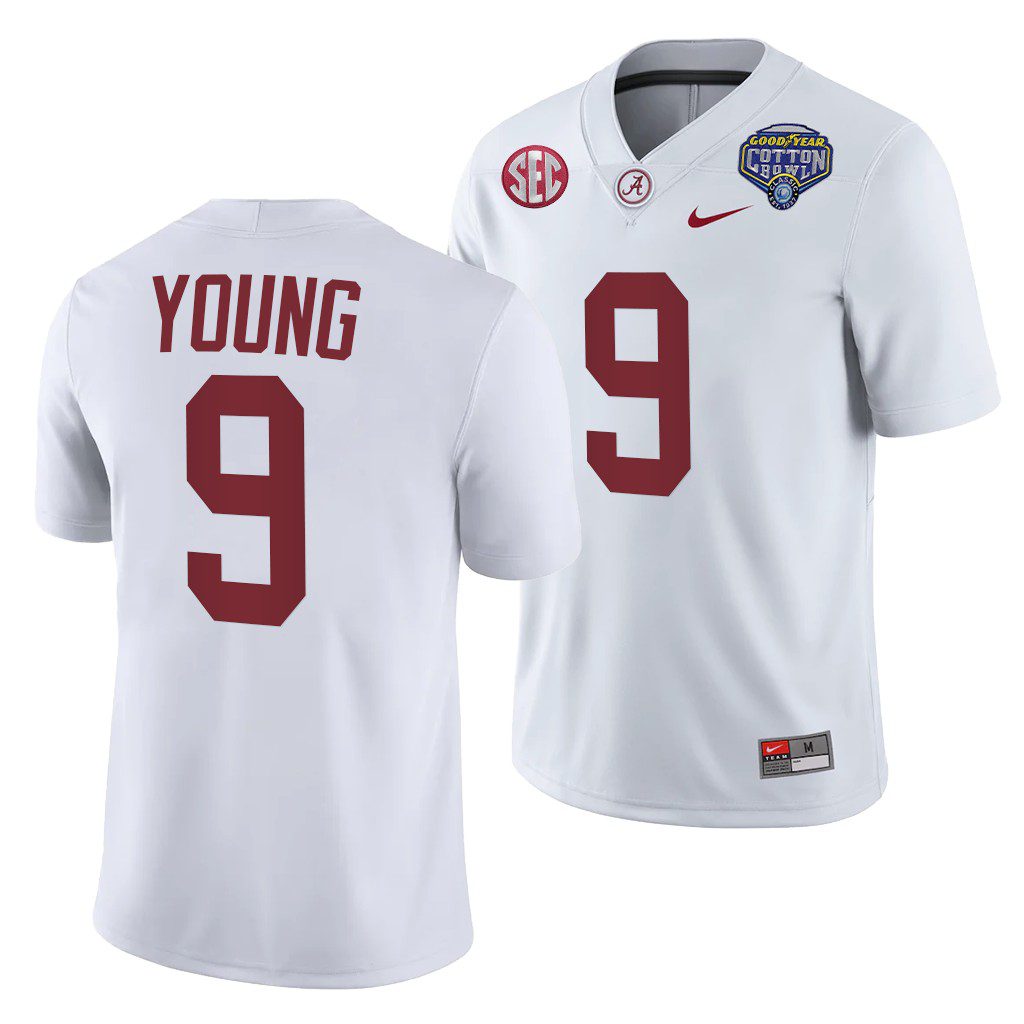Men's Alabama Crimson Tide Bryce Young #9 White 2021 Cotton Bowl Playoff NCAA College Football Jersey